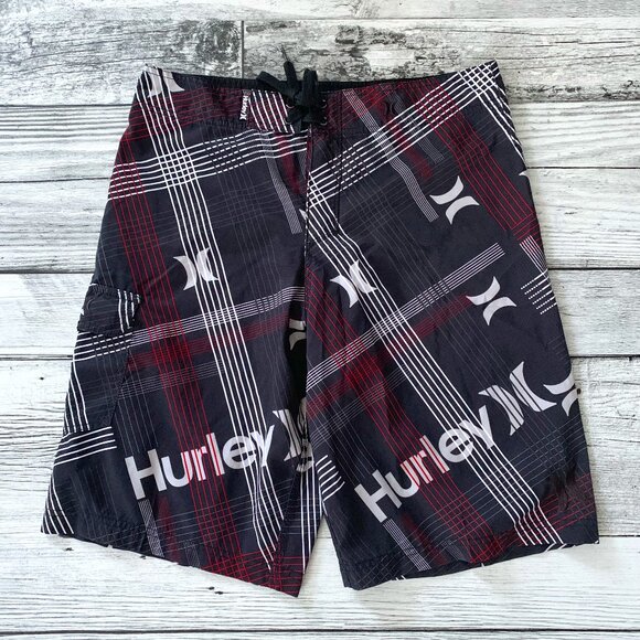Hurley Striped Graphic Logo Spellout Lightweight Board Shorts - Picture 1 of 11